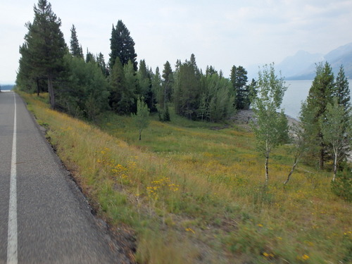 GDMBR: Cycling beside Lake Jackson.